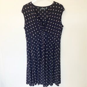 Lauren Ralph Lauren Cap Sleeve Polka Dot Jersey Dress - Navy/Tan - 14W